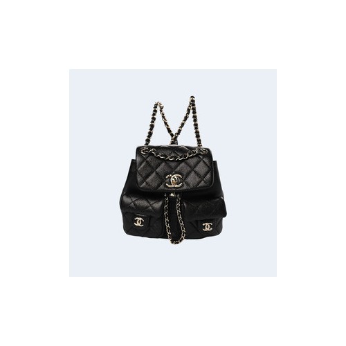 샤넬 백팩 투포켓 카프스킨 골드 메탈 블랙