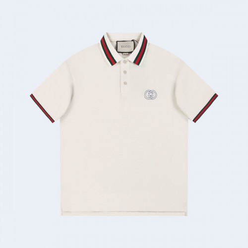 구찌 GG 우븐 슬리브 카라티셔츠 화이트