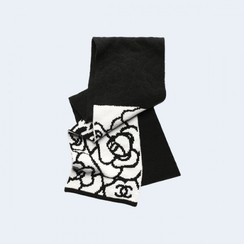 샤넬 캐시미어 울 블랙 화이트 스카프