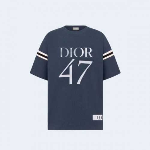 디올 슬러브 코튼 저지 티셔츠 네이비