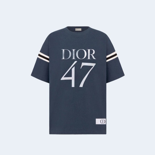디올 슬러브 코튼 저지 티셔츠 네이비