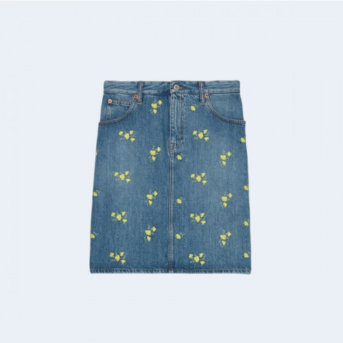 구찌 플로라 자수 데님 스커트