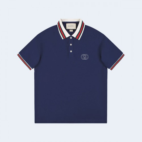 구찌 GG 우븐 슬리브 카라티셔츠 네이비