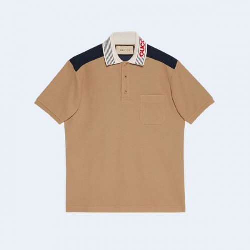 구찌 콘트라스트 카라 카라티셔츠 브라운