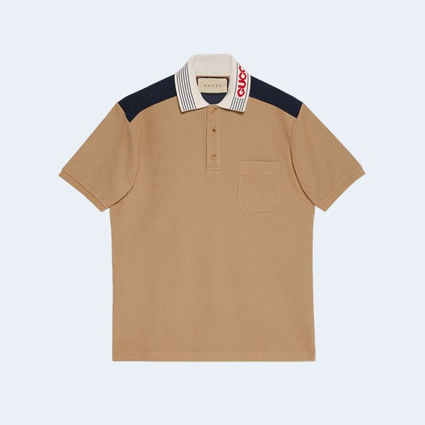 구찌 콘트라스트 카라 카라티셔츠 브라운