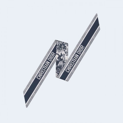 디올 아이보리 앤 네이비 블루 실크 트윌 미차 스카프