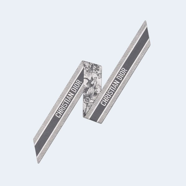 디올 아이보리 앤 그레이 실크 트윌 미차 스카프