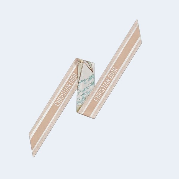 디올 그린 멀티 컬러 실크 트윌 미차 스카프