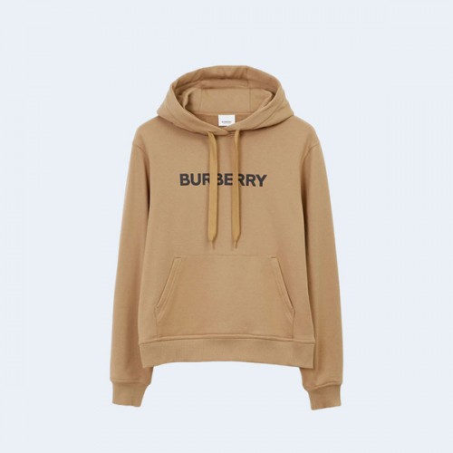 버버리 로고 프린트 코튼 후드 브라운