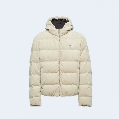 PRADA 프라다 크롭 코듀로이 다운 자켓 초크 화이트 ▶매장-480만원◀