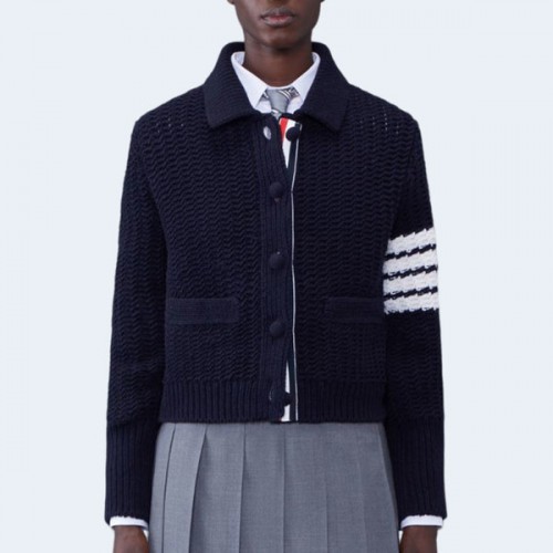 톰브라운 청키 니트 가디건 네이비