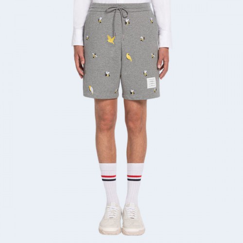 톰브라운 코튼 루프백 버드 앤 비 엠브로이더 스웨트 쇼츠