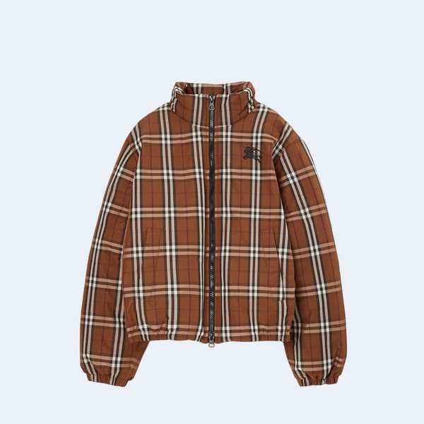 버버리 체크 나일론 퍼퍼 자켓 브라운