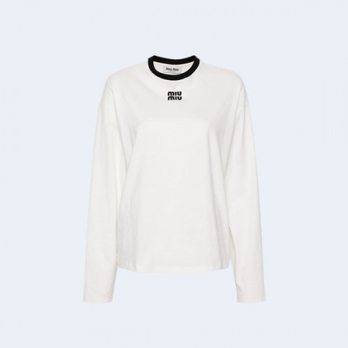 미우미우 저지 롱 슬리브 티셔츠 화이트
