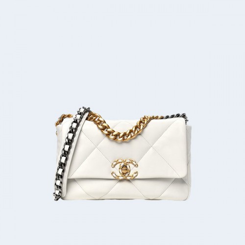 샤넬 19백 미디움 램스킨 화이트 골드