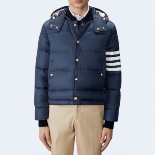 THOM BROWNE 톰브라운 네이비 매트 나일론 4-바 다운 보머 재킷 ▶매장-375만원대◀